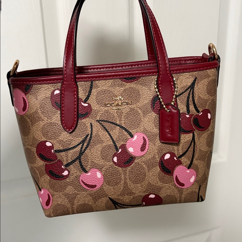 Coach Mini City Tote Signature Cherry Print New NWT